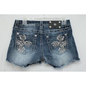 Miss Me Rhinestone Mid Rise Easy Shorts Embroidered Denim y2k Women's 27  Rodeo